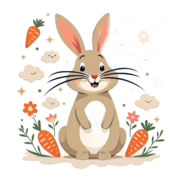rabbit carrots flowers SVG PNG design with orange and pink floral elements