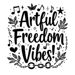 artful freedom vibes SVG PNG design with bold lettering, black and white floral elements, an uplifting message