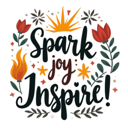 inspire joy SVG PNG design with bold lettering, red and green floral elements, an uplifting message