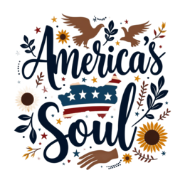 america soul illustration SVG PNG design with bold lettering, white and red floral elements, an uplifting message