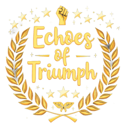 echoes of triumph SVG PNG design with hand-drawn style, bold lettering, black floral elements