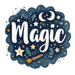 magic stars moon SVG PNG design with bold lettering, white and green floral elements