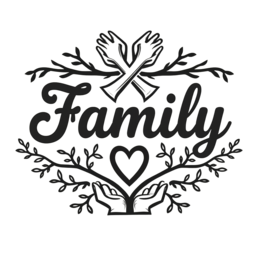 family hands heart SVG PNG design with bold lettering, black and white floral elements