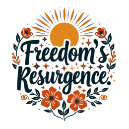 freedom resurgence flower SVG PNG design with hand-drawn style, bold lettering, orange and red floral elements