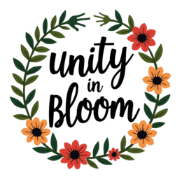 flower wreath unity SVG PNG design with hand-drawn style, bold lettering, orange and red floral elements