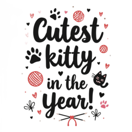 cute kitty graphics SVG PNG design with bold lettering, black and white floral elements