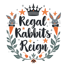 regal bunnies SVG PNG design with bold lettering, black and orange floral elements