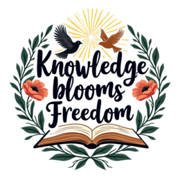 knowledge blooms freedom SVG PNG design with black and red floral elements, an uplifting message