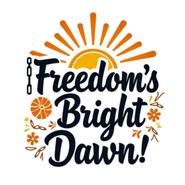 freedom sunset flower SVG PNG design with hand-drawn style, bold lettering, orange and yellow floral elements