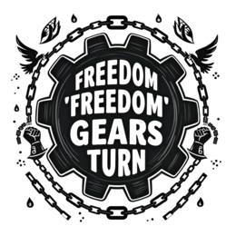 freedom gears SVG PNG design with bold lettering, black and white floral elements