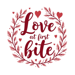 love first bite wreath SVG PNG design with pink and red floral elements
