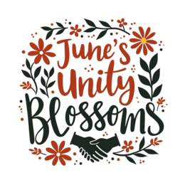 june unity blossoms SVG PNG design with bold lettering, black and white floral elements