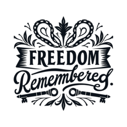 freedom remembered floral SVG PNG design with bold lettering, black and white floral elements