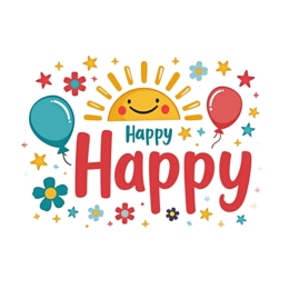 happy balloons sunshine SVG PNG design with bold lettering, red and blue floral elements