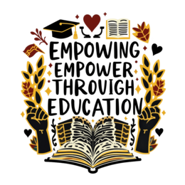 empowering learning SVG PNG design with bold lettering, black and red floral elements