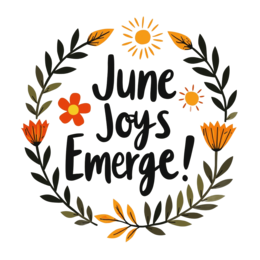 june flora sunshine wreath SVG PNG design with hand-drawn style, bold lettering, black and orange floral elements
