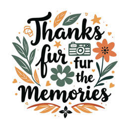 thanks memories SVG PNG design with bold lettering, white and orange floral elements