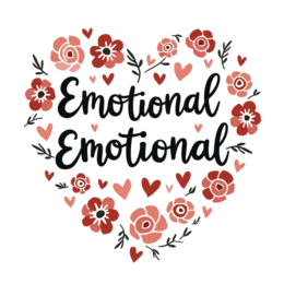 emotional flowerhearts SVG PNG design with bold lettering, black and pink floral elements