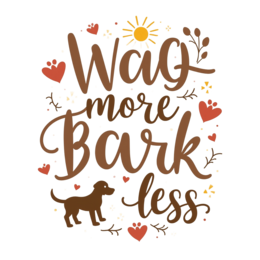 wag more bark less SVG PNG design with hand-drawn style, bold lettering, floral elements