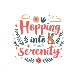 hopping bunny serenity SVG PNG design with bold lettering, pink and green floral elements