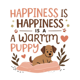 happiness warm puppy SVG PNG design with bold lettering, pink and red floral elements