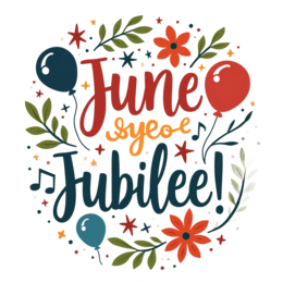 june jubilee SVG PNG design with bold lettering, white and orange floral elements