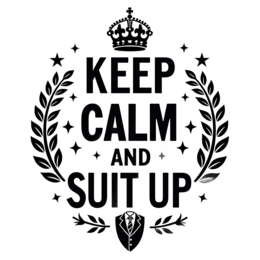 keep calm suit up SVG PNG design with bold lettering, black and white floral elements