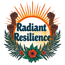 radiant resilience SVG PNG design with bold lettering, black and green floral elements