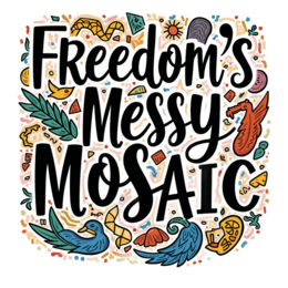 freedom mosaic SVG PNG design with hand-drawn style, bold lettering, black floral elements
