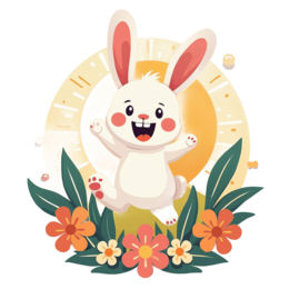 fantasy happy rabbit SVG PNG design with floral elements
