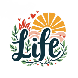 life sunrise SVG PNG design with hand-drawn style, bold lettering, red and green floral elements