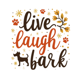 quotes live laugh bark SVG PNG design with bold lettering, orange and yellow floral elements, an uplifting message