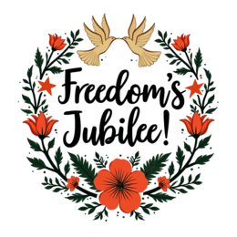 freedom jubilee flower SVG PNG design with bold lettering, red and green floral elements