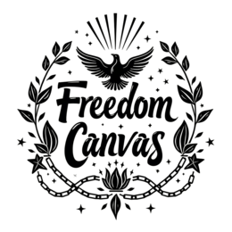 freedom canvas SVG PNG design with bold lettering, black and white floral elements
