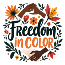 freedom color hands flower SVG PNG design with hand-drawn style, bold lettering, floral elements