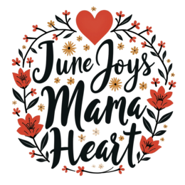 june joys mama heart shirt SVG PNG design with bold lettering, black and red floral elements