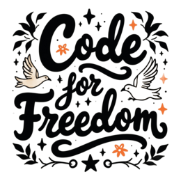 code freedom SVG PNG design with hand-drawn style, bold lettering, black and white floral elements