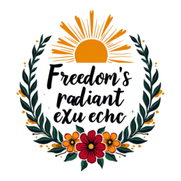 freedom sunrise flora wreath SVG PNG design with bold lettering, orange and red floral elements