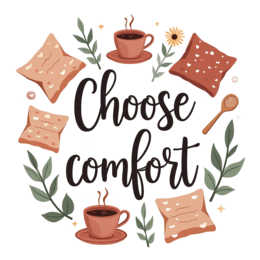 comfort coffee flower SVG PNG design with bold lettering, red and green floral elements