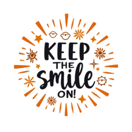 keep the smile on SVG PNG design with bold lettering, white and orange floral elements, an uplifting message
