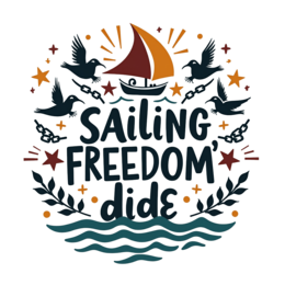 sailing freedom SVG PNG design with bold lettering, red floral elements