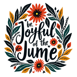june flower wreath SVG PNG design with hand-drawn style, bold lettering, black and orange floral elements
