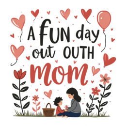 fun day mom flower SVG PNG design with bold lettering, black and red floral elements