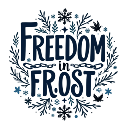 winter freedom floral SVG PNG design with hand-drawn style, bold lettering, white and blue floral elements