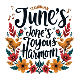 june harmony flowers SVG PNG design with hand-drawn style, bold lettering, red and green floral elements