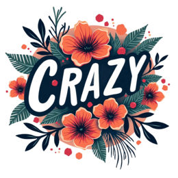 floral crazy SVG PNG design with bold lettering, white and orange floral elements