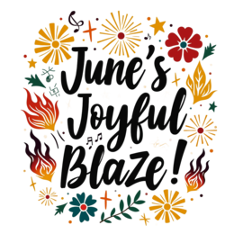 june joyful blaze shirt SVG PNG design with hand-drawn style, bold lettering, red and green floral elements