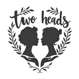 two heads silhouette SVG PNG design with bold lettering, black and white floral elements