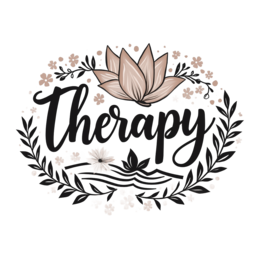 therapy floral flower SVG PNG design with hand-drawn style, bold lettering, black floral elements
