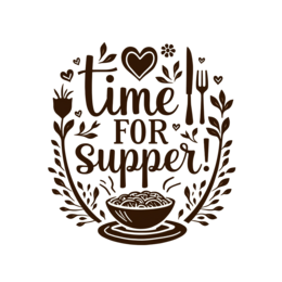 time supper SVG PNG design with hand-drawn style, bold lettering, black and white floral elements